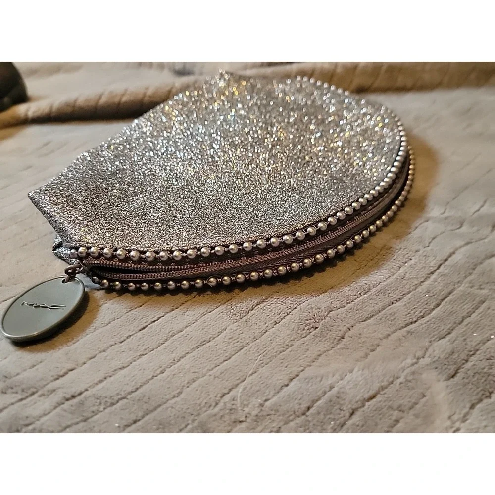 MAC Glittery Silver Makeup Bag Travel Cosmetic Case NWOB‎